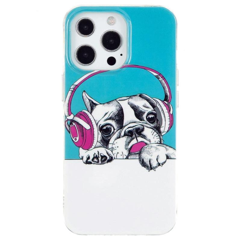 Iphone 15 Pro Selvlysende Fleksibel Bagside Cover Plastikprint Hund Med Høretelefoner - Incover