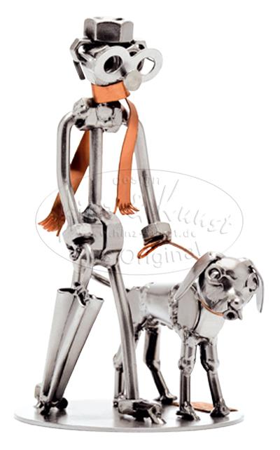 Metalfigur Mand Går Tur Med Hund -