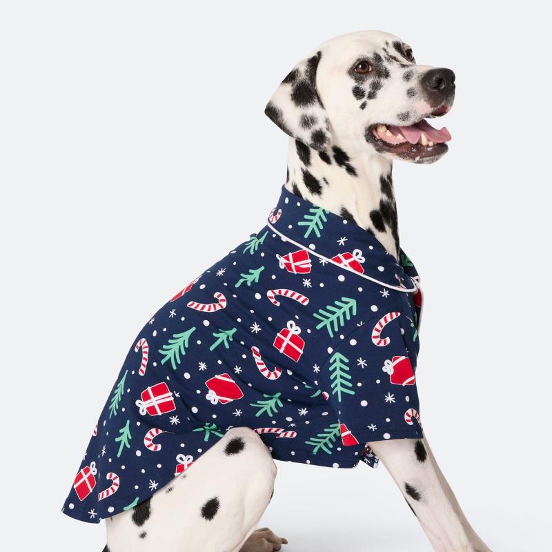 Blå Julepyjamas til Hunde - Perfekt til Julekort!
