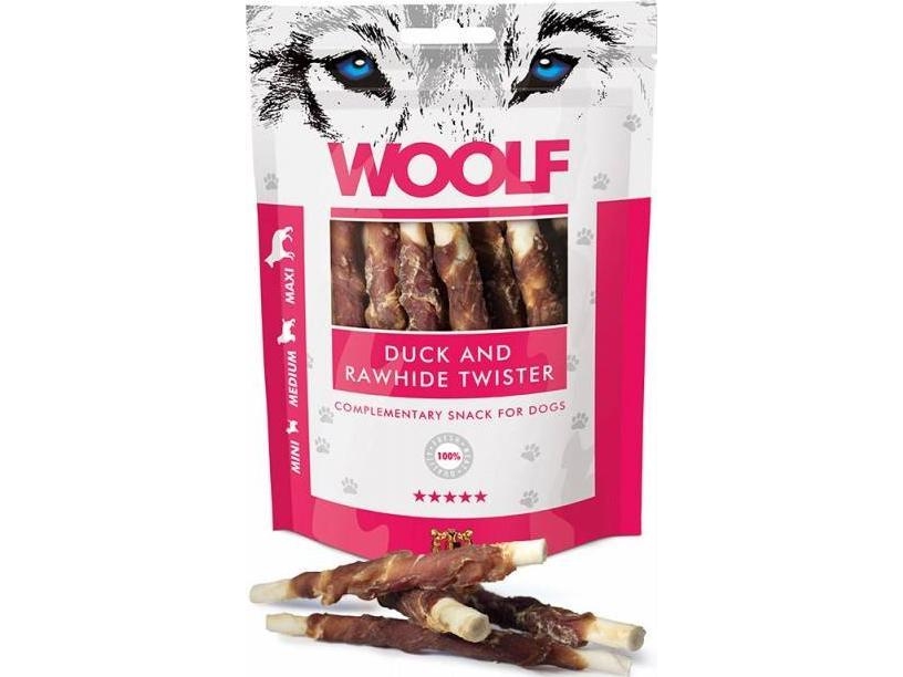 Woolf Duck Rawhide Twister Hundegodbid 100g - Woolf  - 8594178550693