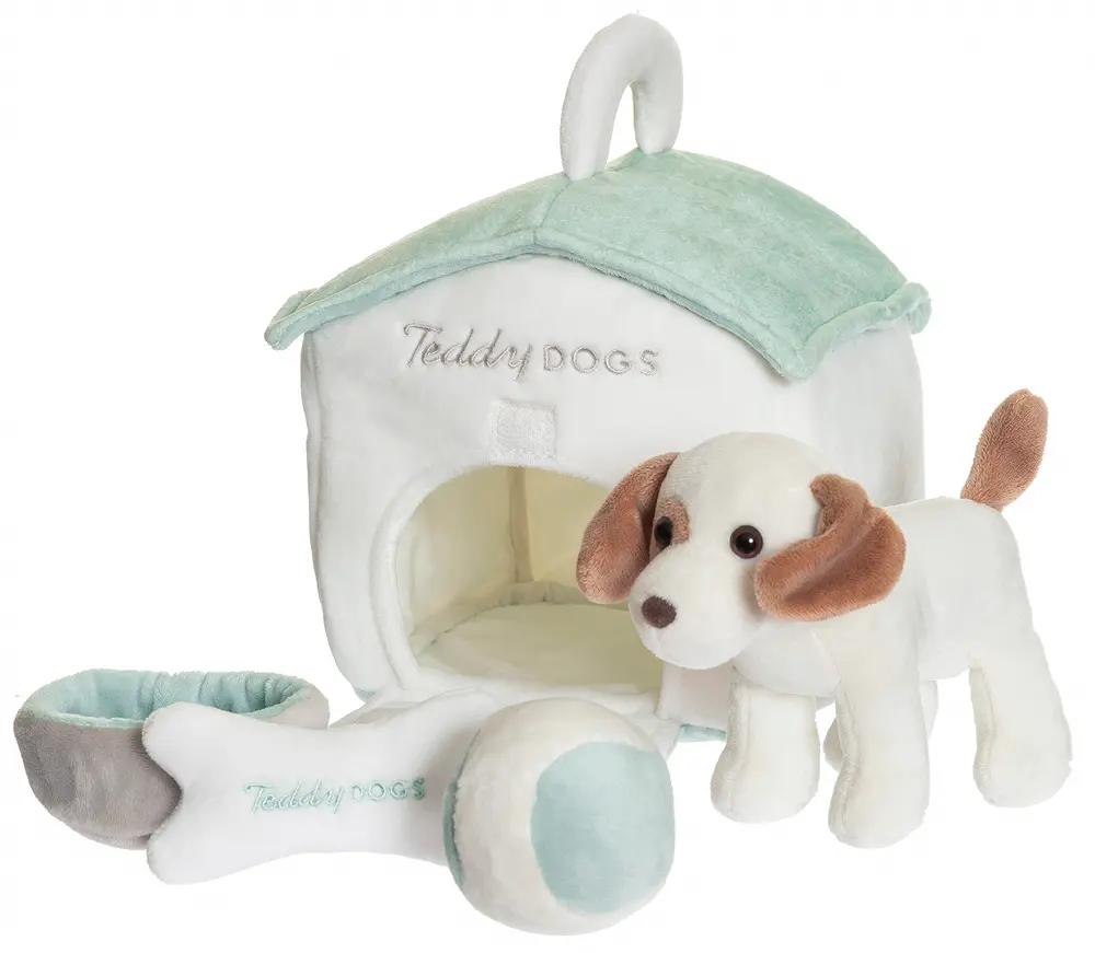 Legesæt Plys Hundehus Med Hund Tilbehør - Teddykompaniet  - 7331626042178
