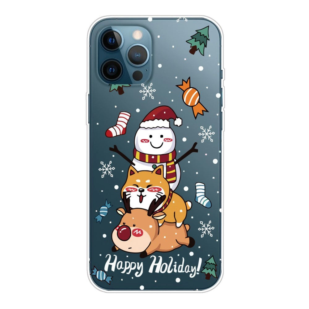 Iphone Pro Fleksibel Plastik Jule Bagside Cover Snemand Hund Rensdyr - Incover