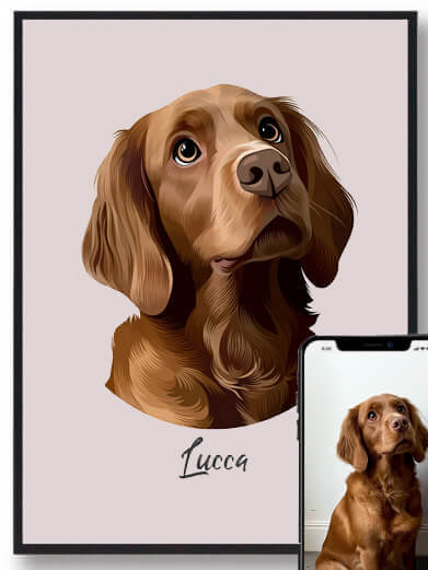 Hundeportræt Plakat Plakat Med Hund Farvet Baggrund Størrelse: 21x29 7cm - Plakatdyr